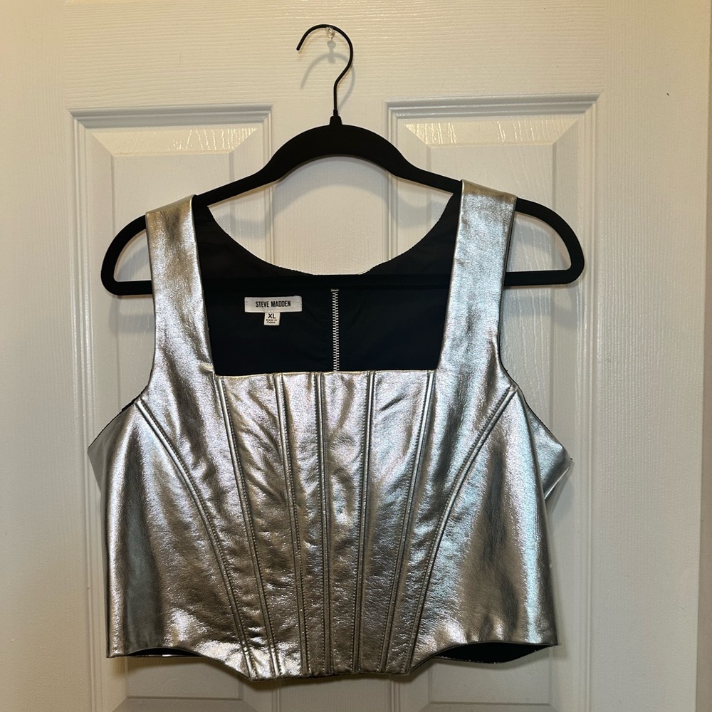 STEVE MADDEN Metallic Kimmie Corset in Silver